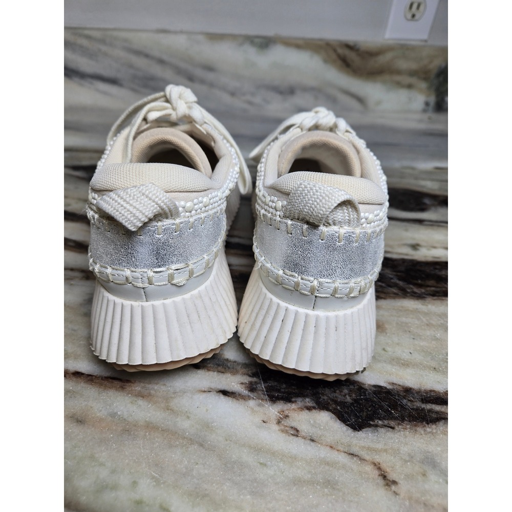 Dolce Vita Dolen Pearl Embellished Platform Sneakers Cream Silver Womens Shoes - Picture 5 of 10